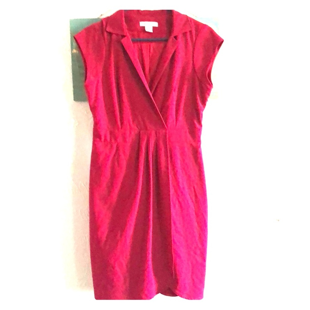 Liz Claiborne Size 8 Hot Pink Dress V Neck Collar